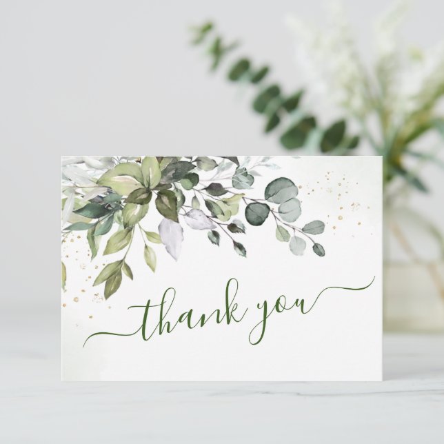 Elegant Watercolor Eucalyptus Greenery Wedding Thank You Card (Standing Front)