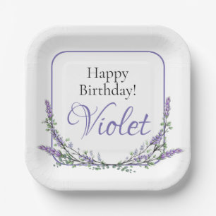 Elegant watercolor eucalyptus lavender birthday paper plate