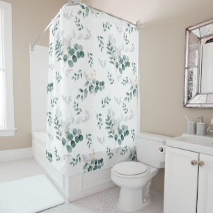 Elegant watercolor eucalyptus leaves shower curtain