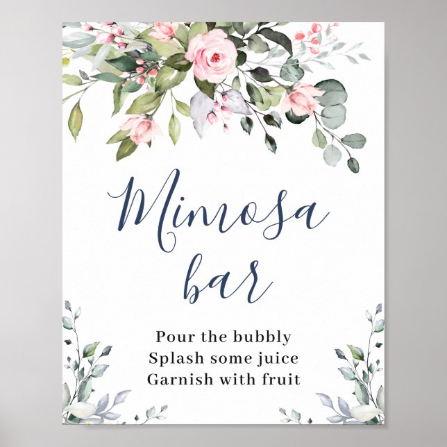 Elegant Watercolor Eucalyptus Mimosa Bar Sign (Front)