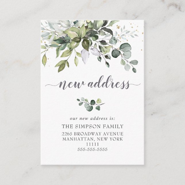 Elegant Watercolor Eucalyptus Moving Announcement (Front)