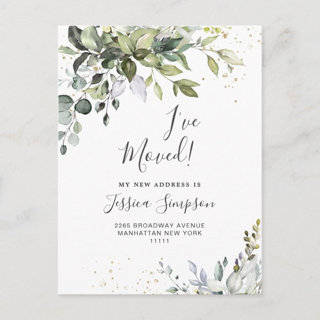 Elegant Watercolor Eucalyptus Moving Announcement (Front)