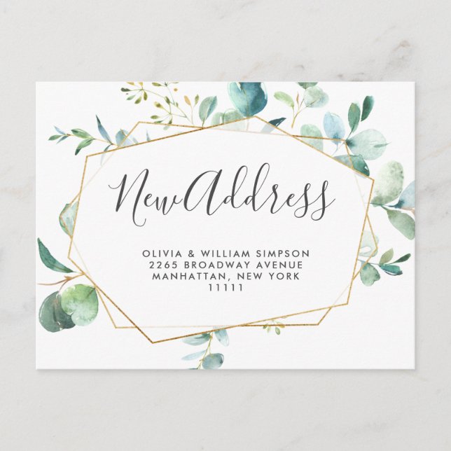 Elegant Watercolor  Eucalyptus Moving Announcement Postcard (Front)