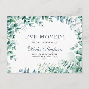Elegant Watercolor  Eucalyptus Moving Announcement Postcard