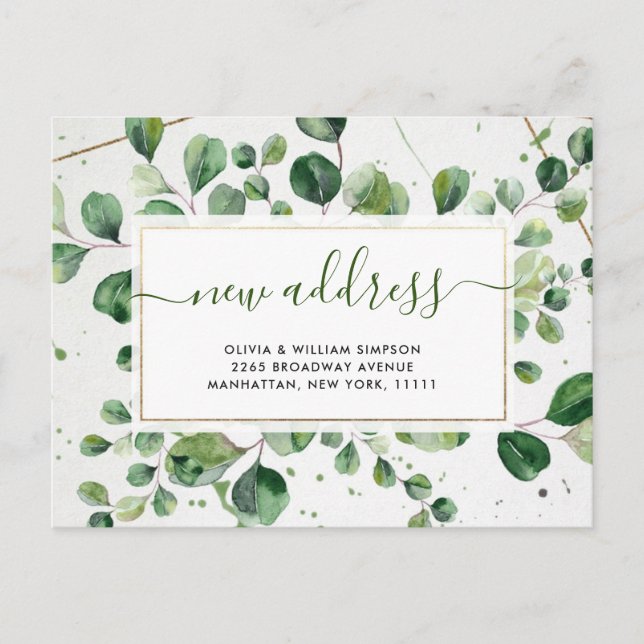 Elegant Watercolor  Eucalyptus Moving Announcement Postcard (Front)