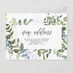 Elegant Watercolor  Eucalyptus Moving Announcement Postcard