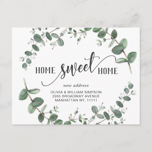 Elegant Watercolor Eucalyptus Moving Announcement Postcard (Front)