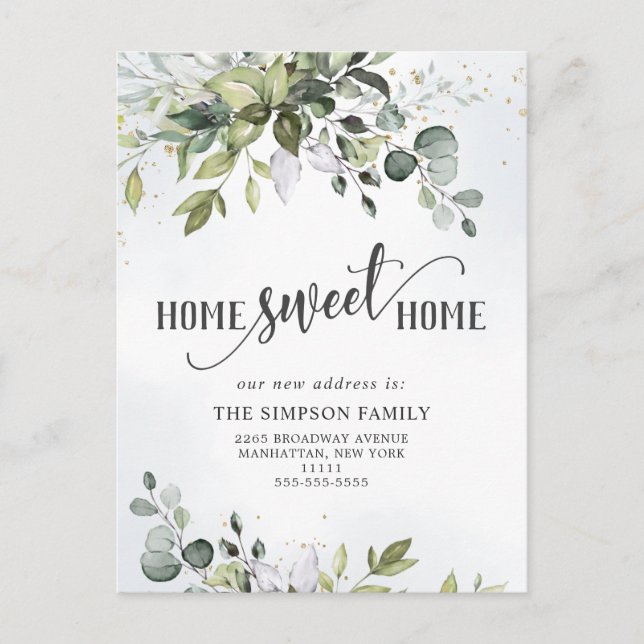 Elegant Watercolor Eucalyptus Moving Announcement Postcard (Front)