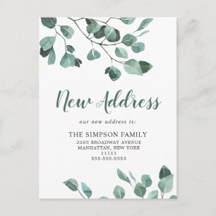 Elegant Watercolor Eucalyptus Moving Announcement Postcard