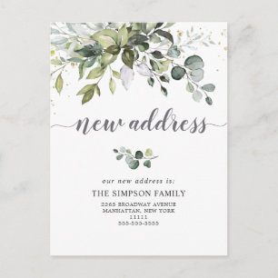 Elegant Watercolor Eucalyptus Moving Announcement Postcard