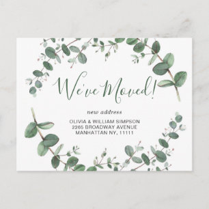 Elegant Watercolor Eucalyptus Moving Announcement Postcard