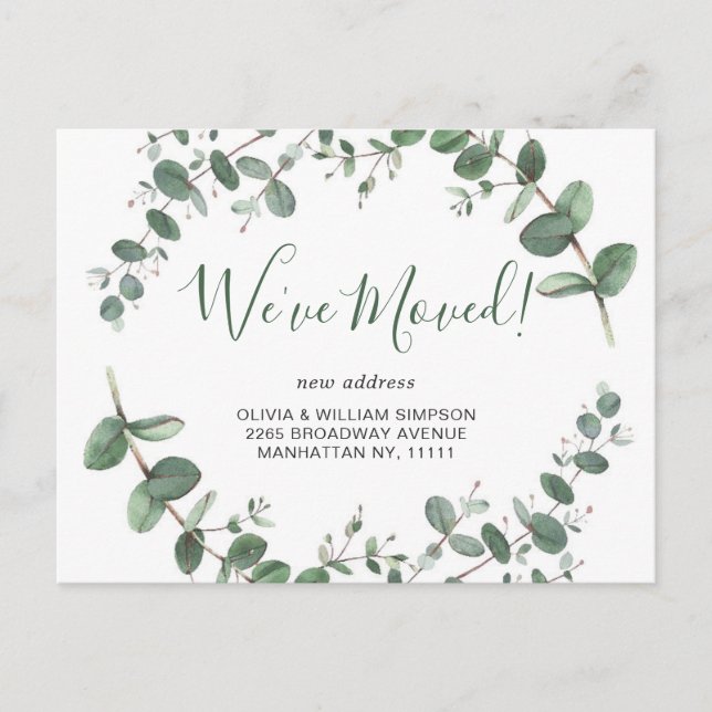 Elegant Watercolor Eucalyptus Moving Announcement Postcard (Front)