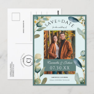 Elegant Watercolor Eucalyptus Photo Save The Date Postcard