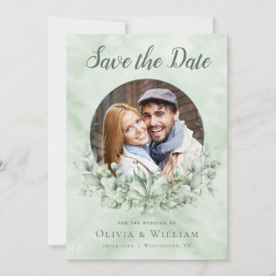 Elegant Watercolor Eucalyptus Photo Wedding Save The Date