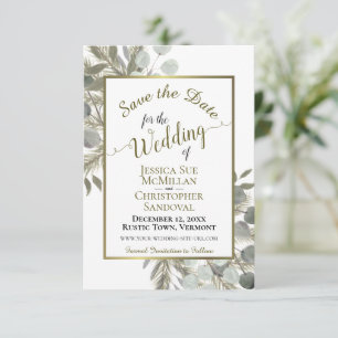 Elegant Watercolor Eucalyptus & Pine Wedding Save The Date