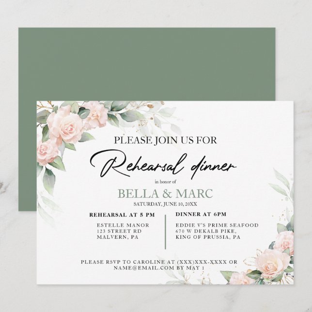 Elegant Watercolor Eucalyptus Rehearsal Dinner  Invitation (Front/Back)