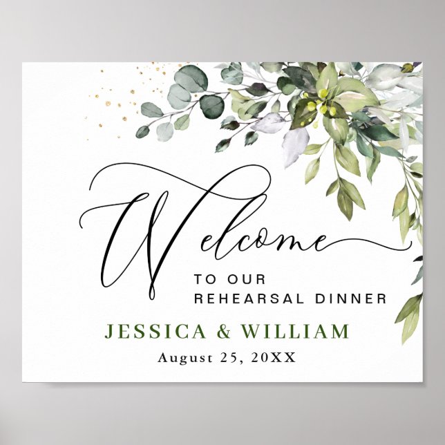 Elegant Watercolor Eucalyptus REHEARSAL DINNER Poster (Front)