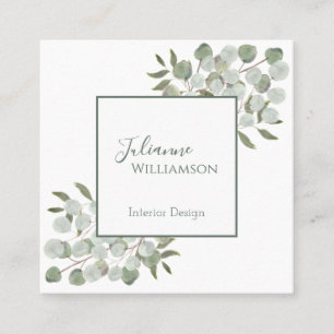Elegant Watercolor Eucalyptus Sage Green Square Square Business Card