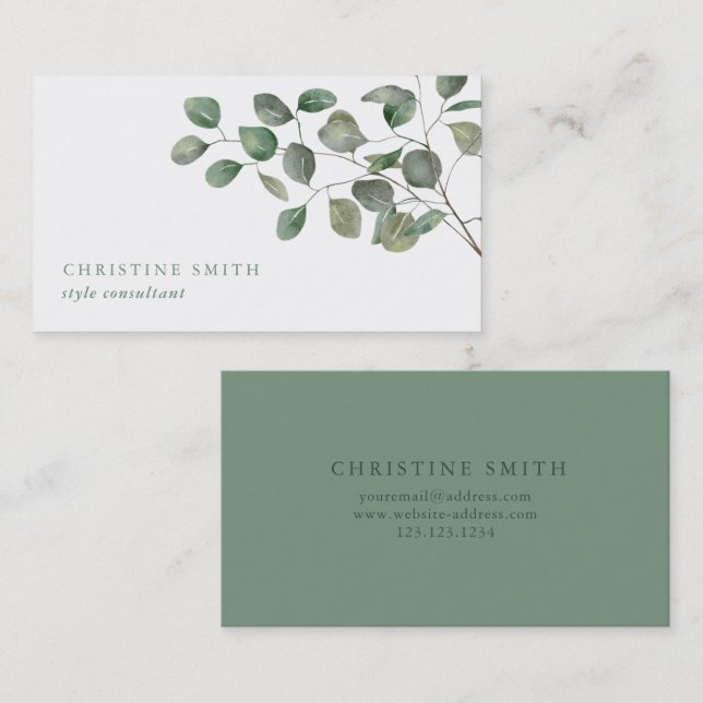 Elegant Watercolor Eucalyptus Simple Greenery Business Card (Front/Back)