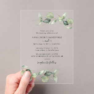 Elegant Watercolor Eucalyptus Wedding Acrylic Invitations