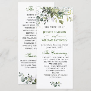 Elegant Watercolor Eucalyptus Wedding Ceremony Programme