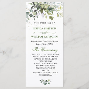 Elegant Watercolor Eucalyptus Wedding Ceremony Programme