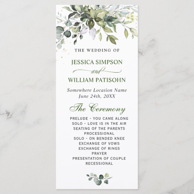 Elegant Watercolor Eucalyptus Wedding Ceremony Programme (Front)