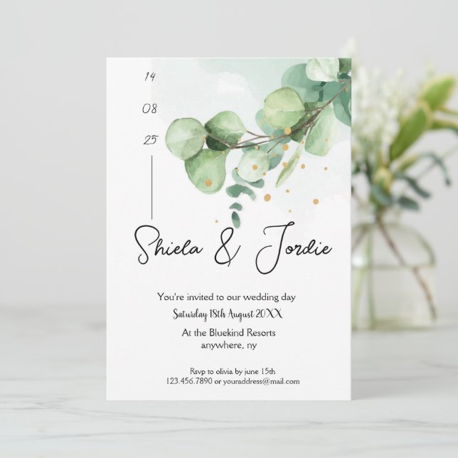 Elegant Watercolor Eucalyptus Wedding Invitation (Standing Front)