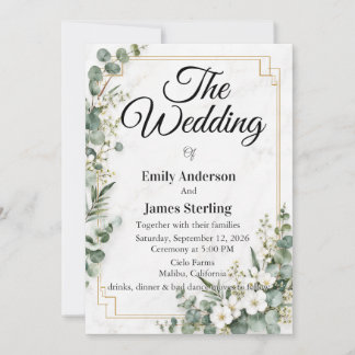Elegant Watercolor Eucalyptus Wedding Invitation