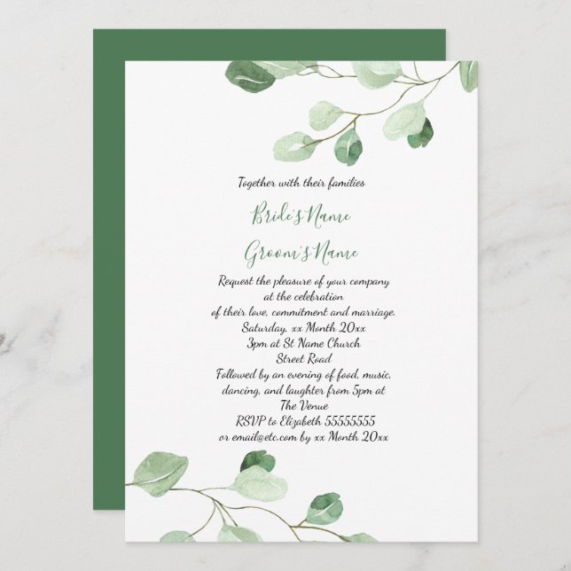 elegant watercolor eucalyptus wedding invitation (Front/Back)
