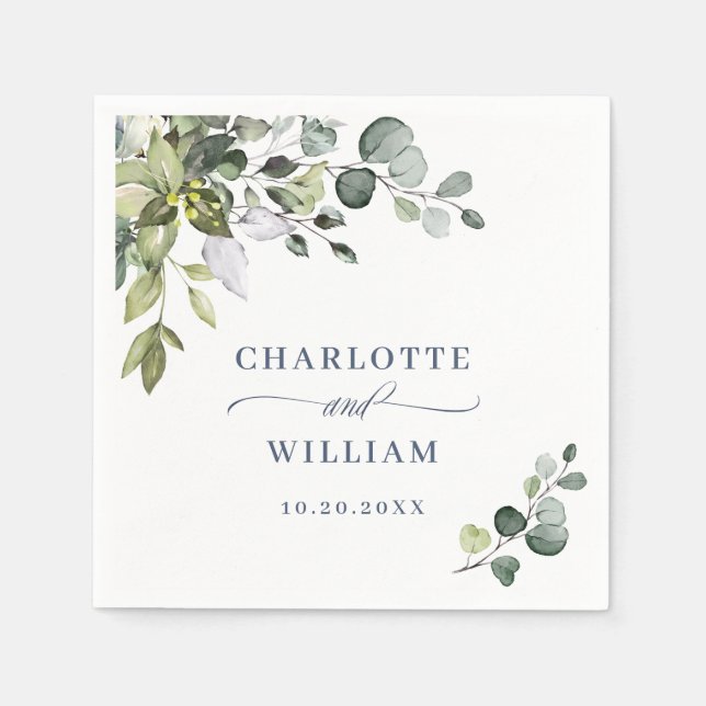 Elegant Watercolor Eucalyptus Wedding Paper Napkin (Front)