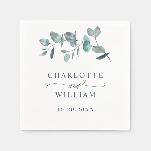 Elegant Watercolor Eucalyptus Wedding Paper Napkin (Front)