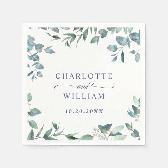 Elegant Watercolor Eucalyptus Wedding Paper Napkin (Front)