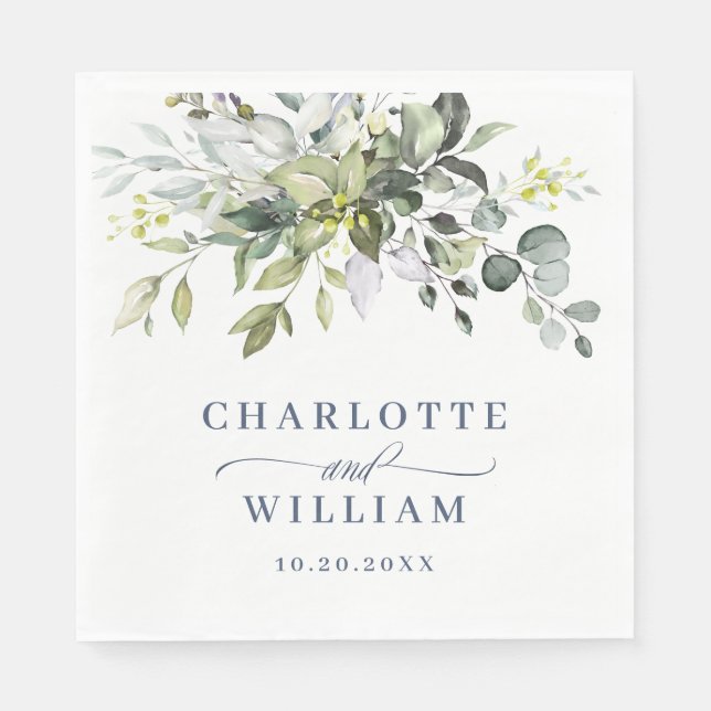 Elegant Watercolor Eucalyptus Wedding Paper Napkin (Front)