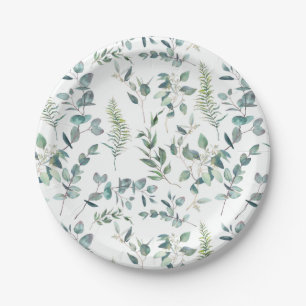 Elegant Watercolor Eucalyptus Wedding Party Paper Plate