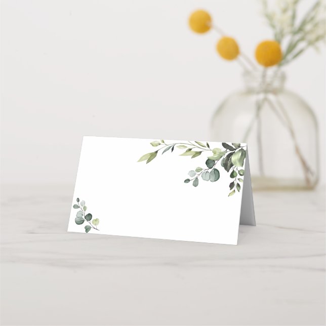 Elegant Watercolor Eucalyptus Wedding Place Card (Front)