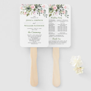 Elegant Watercolor Eucalyptus Wedding Program Hand Fan