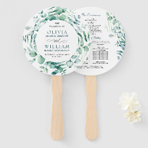Elegant Watercolor Eucalyptus Wedding Program Hand Fan