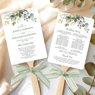 Elegant Watercolor Eucalyptus Wedding Program Hand Fan