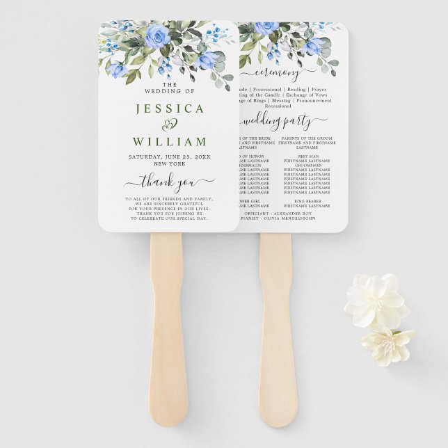 Elegant Watercolor Eucalyptus Wedding Program Hand Hand Fan (Front and Back)