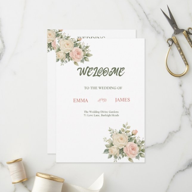 Elegant Watercolor Eucalyptus Wedding Program Programme (Front/Back In Situ)