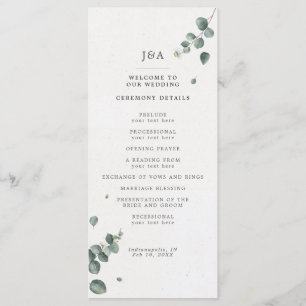 Elegant Watercolor Eucalyptus Wedding Programme
