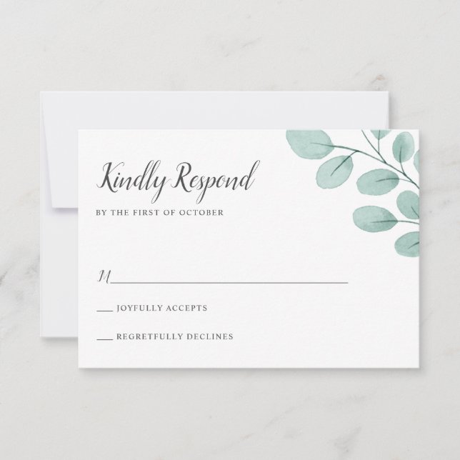 Elegant Watercolor Eucalyptus Wedding RSVP Card (Front)