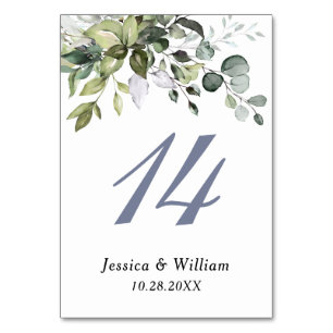Elegant Watercolor Eucalyptus Wedding Table Number