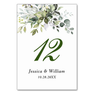Elegant Watercolor Eucalyptus Wedding Table Number