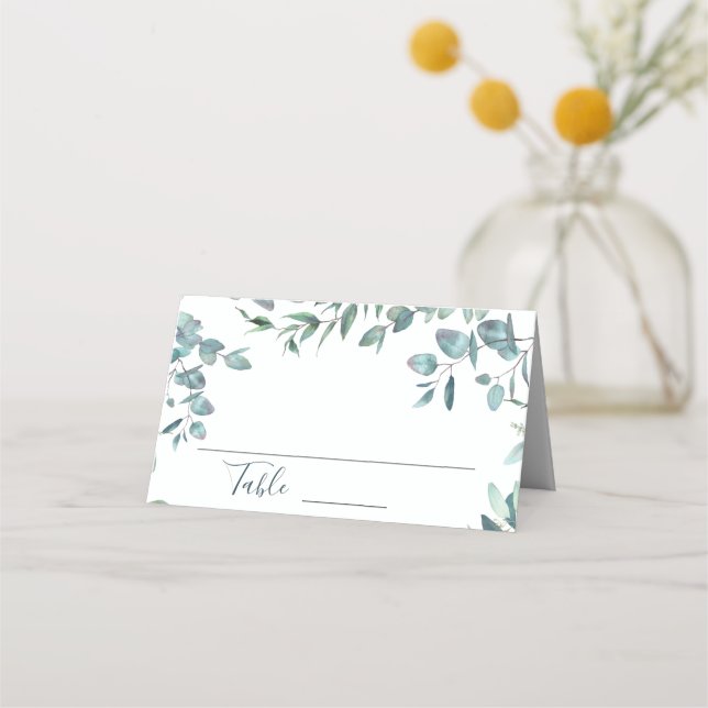 Elegant Watercolor Eucalyptus Wedding Table Place Card (Front)