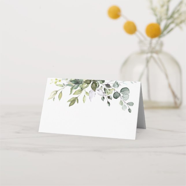Elegant Watercolor Eucalyptus Wedding Table Place Card (Front)