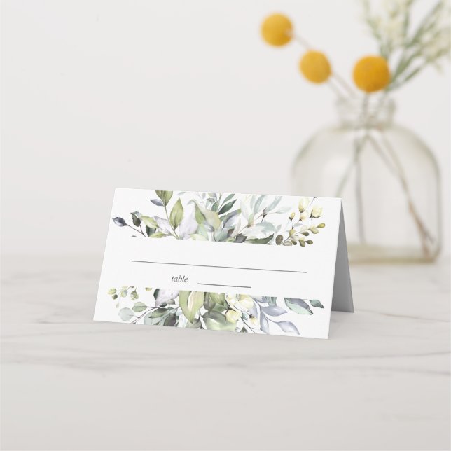 Elegant Watercolor Eucalyptus Wedding Table Place Card (Front)