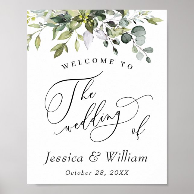 Elegant Watercolor Eucalyptus Wedding Welcome Poster (Front)