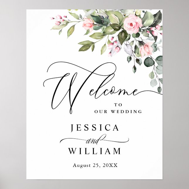 Elegant Watercolor Eucalyptus Wedding Welcome Poster (Front)